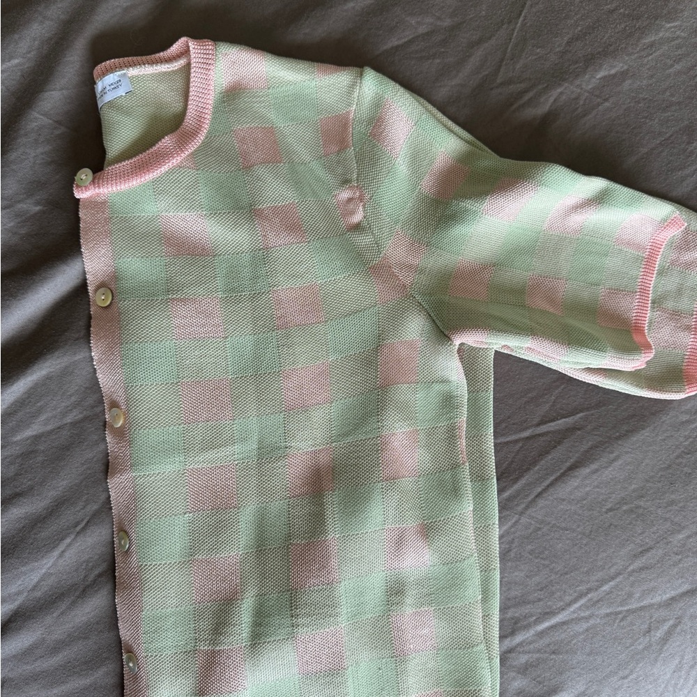 Pink and green cropped short sleeve cardigan
